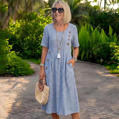 ✨【S-2XL】✨ Vestido midi a rayas ligero y vaporoso