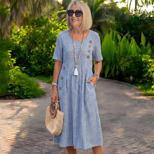 ✨【S-2XL】✨ Vestido midi a rayas ligero y vaporoso