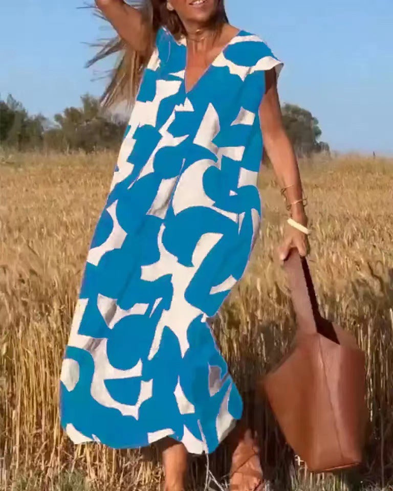 【S-3XL】Ležerna ženska haljina s geometrijskim blokovima boja