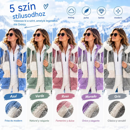 🔥 Utolsó nap – 50% kedvezmény ❄️【S–5XL】Új 2026-os női meleg kabát, bélelt plüss dizájnnal és kontrasztos csíkokkal ✅ Utánvétes fizetés