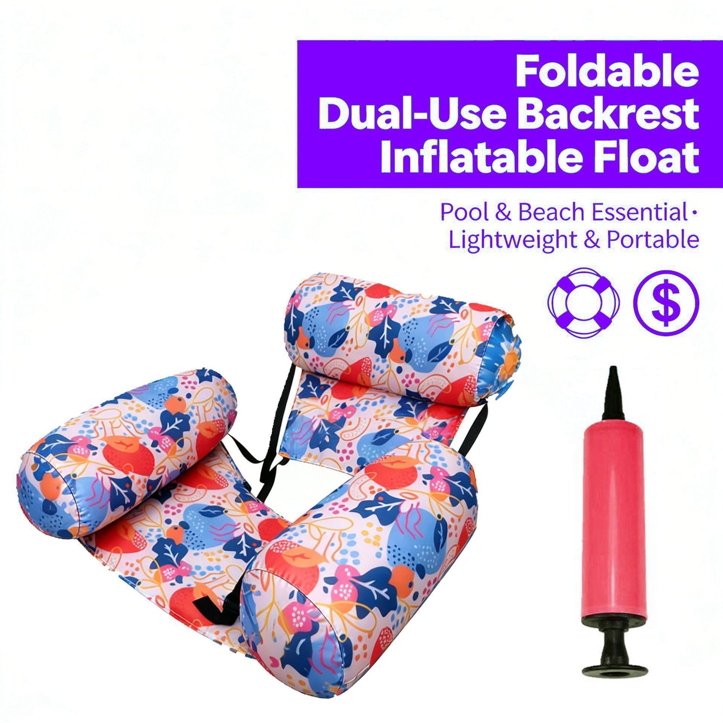 📢 Platba na dobírku – doprava zdarma 💦 Skládací nafukovací plovoucí lehátko s opěradlem + nafukovací pumpa 🏊