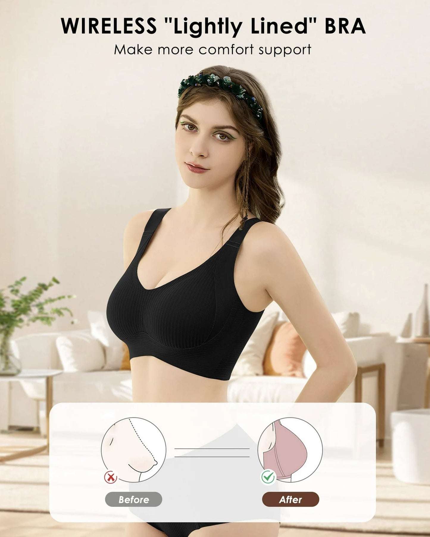 【Pack de 2 de alta calidad】Sujetador sin aros para mujer de una sola pieza ❤️【40-95 kg】Muy cómodo, con material suave y de alta elasticidad.