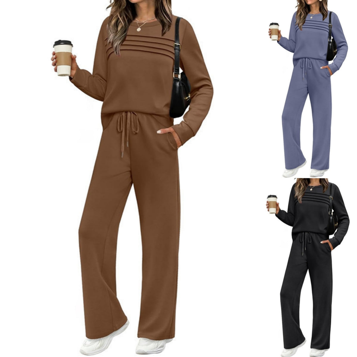 【🥇 Super oferta – 50% zniżki】🔥 【40–100 kg】 Damski sportowy zestaw casual: bluza z okrągłym dekoltem + spodnie