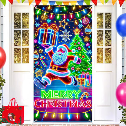 🎅【Compra uno y llévate otro】🎄 Pancarta navideña fluorescente UV para puerta/fondo/decoración para fiestas navideñas/tela decorativa navideña colgante