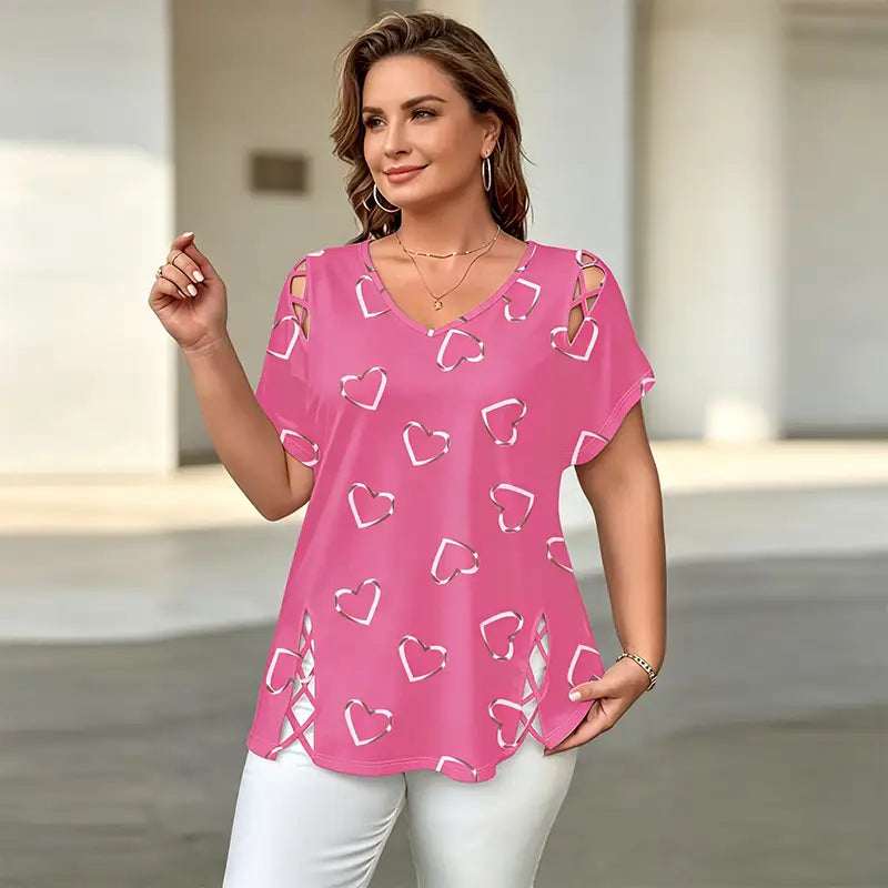 👚Poslední den slevy 50 % ✨【S-5XL】Letní módní tričko s potiskem, výstřihem do V a krátkým rukávem – prodyšné, pohodlné a zeštíhlující.