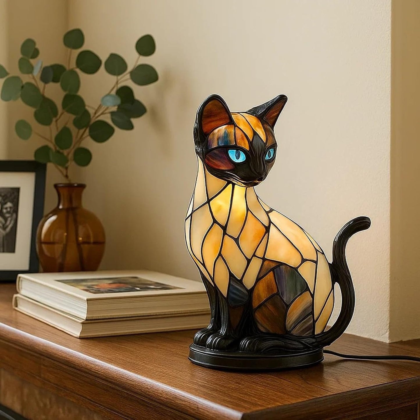 🐱💡 Kreativna stolna lampa u obliku mačke, retro noćno svjetlo, od šarene smole