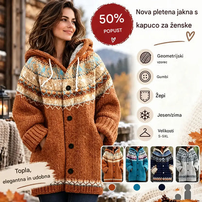 🔥Zadnji dan – 50 % popust🔥【S–5XL】✨Nova pisana pletena jakna s kapuco za jesen/zimo