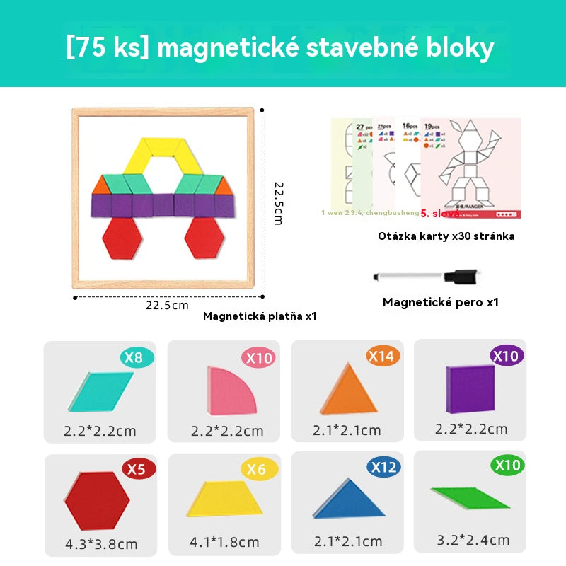 🌈🧩【75 piezas】🔥👶Juguete de rompecabezas tangram de madera magnético, entrenamiento cerebral y juguete educativo para niños, estimula el pensamiento