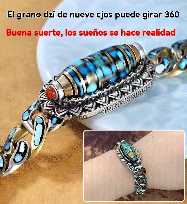 🔥Más vendido ✨ Pulsera retro de plata 925, de seis cifras, turquesa, con mantras y cuentas transferibles