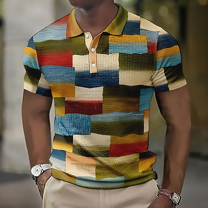 👕【S-5XL】Nowa męska koszulka polo w kratę i paski z bawełny i lnu