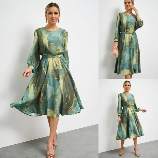 🌿👗Elegantní zelené šaty s dlouhými rukávy a sukní🌸💃