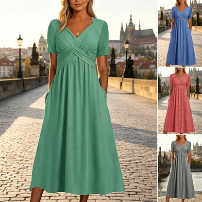 ⏳ Utolsó nap -50% kedvezmény【S-3XL】Tiszta színű, hétköznapi divatos közepes hosszúságú ruha
