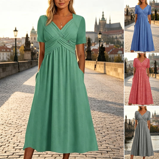 ⏳ Utolsó nap -50% kedvezmény【S-3XL】Tiszta színű, hétköznapi divatos közepes hosszúságú ruha
