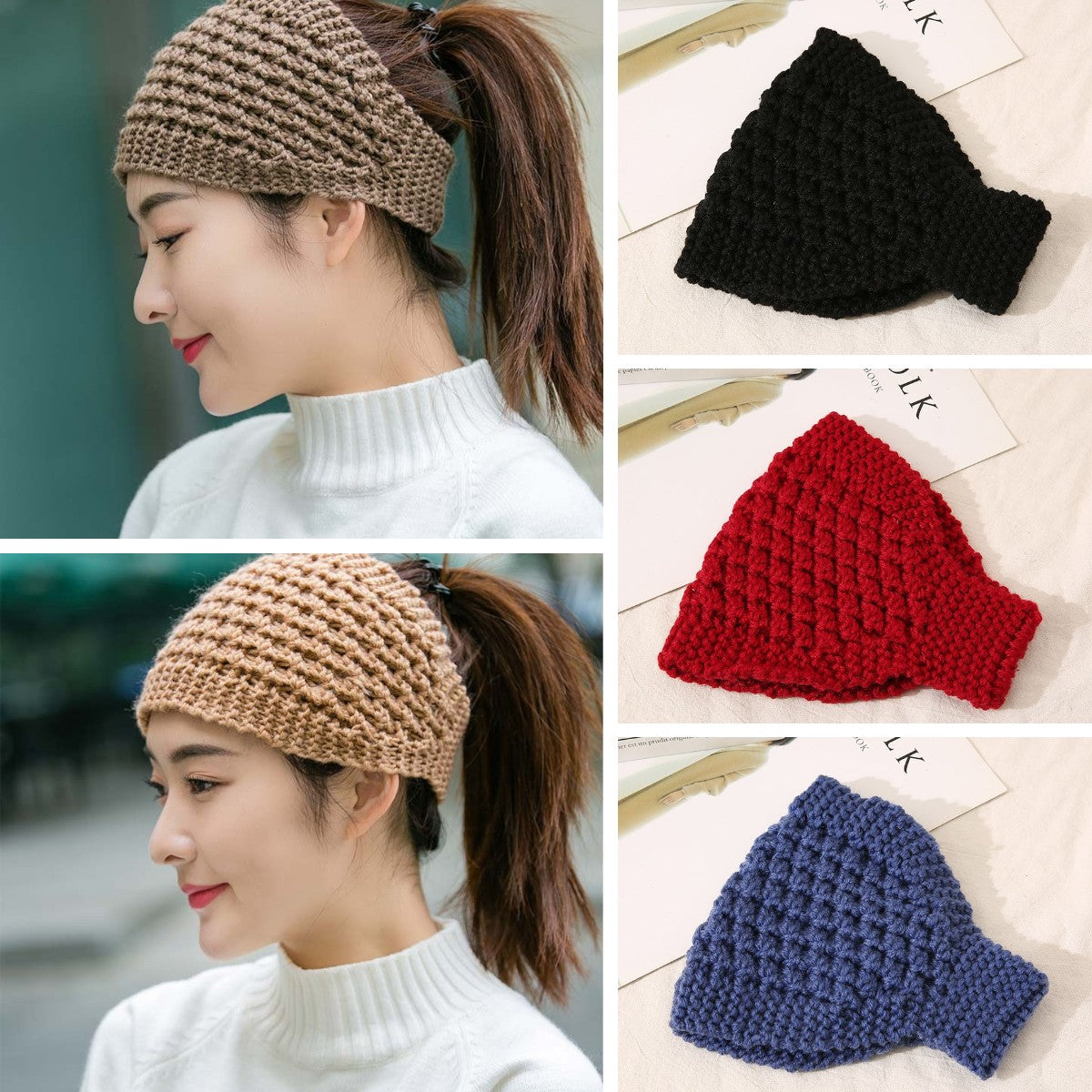 🔥Último día: 50% de descuento【5 piezas】Diadema elástica ancha de lana cálida tejida a mano para otoño e invierno, adecuada para yoga y correr