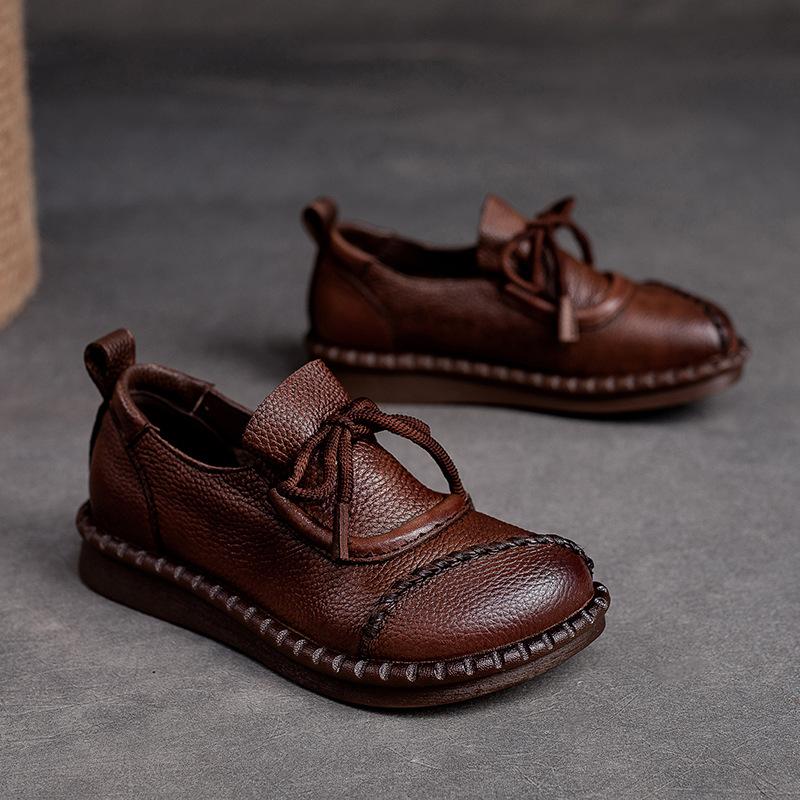 【35-40】Retro ležerne cipele od meke kože na vezanje za žene