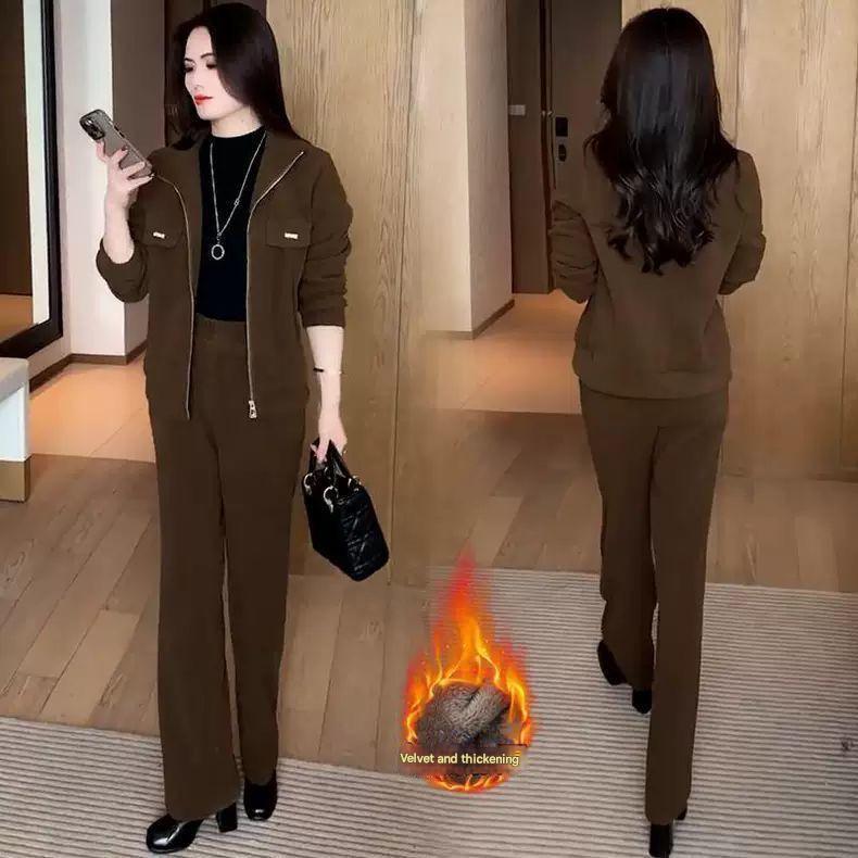 ✨【Pantaloni + Jacheta】🔥Nou costum de iarnă din catifea îngroșat din două piese pentru femei