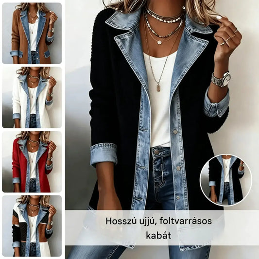 【S-3XL】Új divatos és elegáns őszi és téli női hosszú ujjú kabát - karcsúsított szabás, hosszú ujjú kivitel, színblokkos stílus.