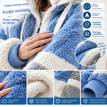 🔥 Utolsó nap – 50% kedvezmény ❄️【S–5XL】Új 2026-os női meleg kabát, bélelt plüss dizájnnal és kontrasztos csíkokkal ✅ Utánvétes fizetés