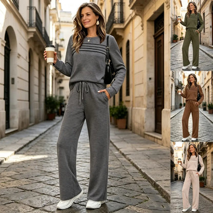 🔥 Utolsó nap – 50% kedvezmény 💖【S–5XL】Divatos női sportos szabadidős szett, kiváló minőségű pamut hosszú ujjú felső + nadrág – E ✅️ Utánvétel