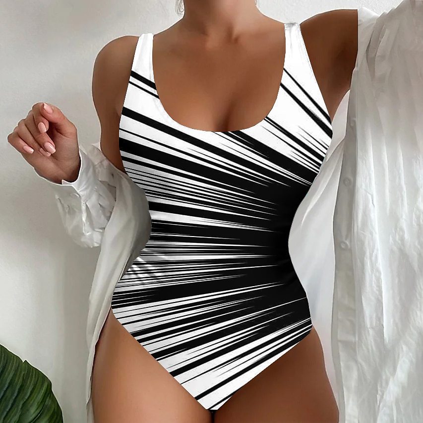 🌴🏖️【Újdonság akció】🔥【S~4XL】Egyedi csíkos egyrészes fürdőruha
