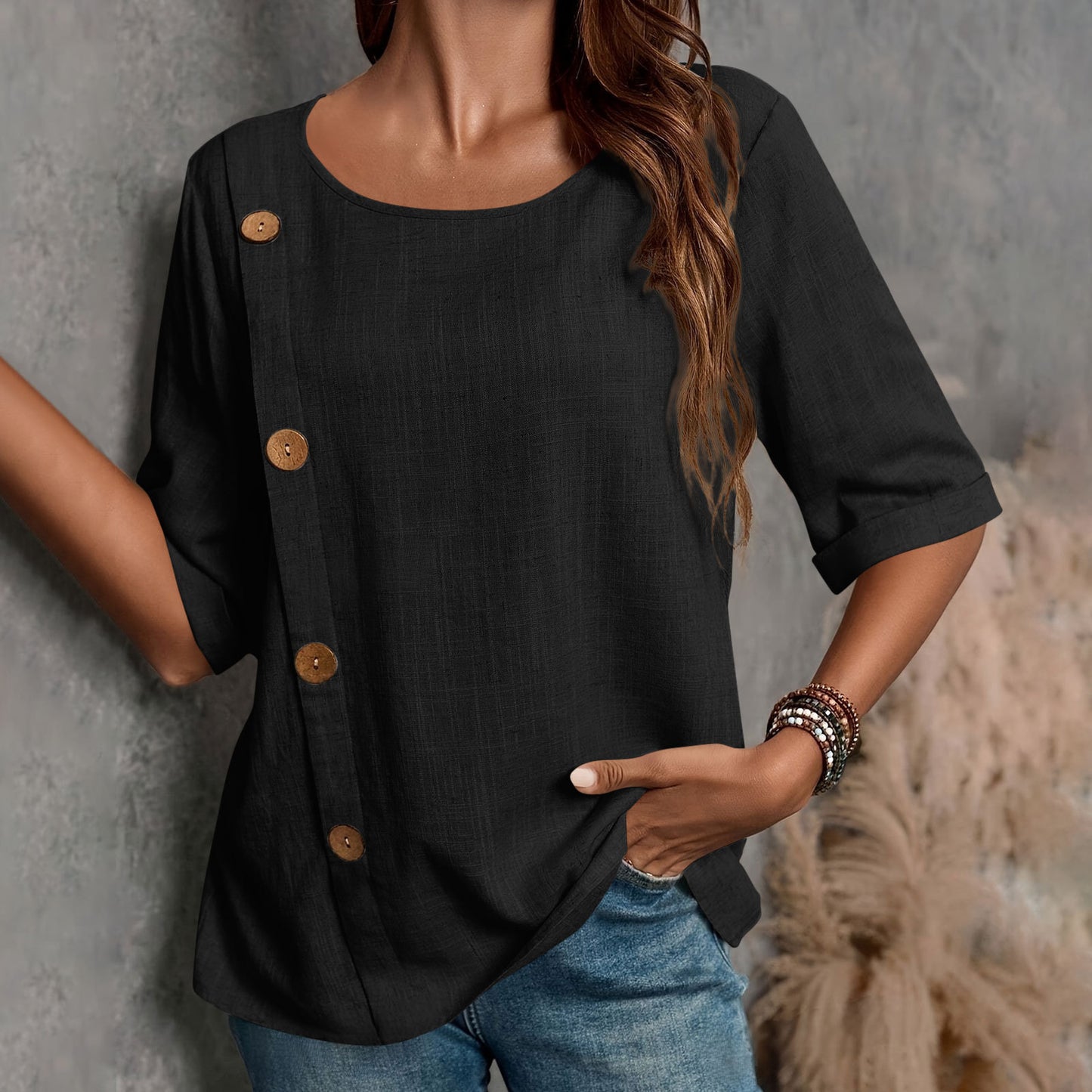 ⏳ 50% zniżki ✨【S-2XL】Nowa letnia wygodna koszulka bawełniano-lniana, przewiewna i nieprzyklejająca się do ciała, z okrągłym dekoltem. 👚