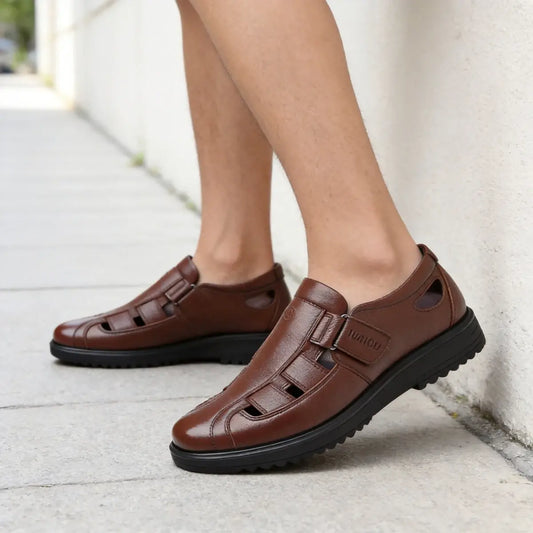 🔥Poslední den 50% slevy👞【38–44】Pánské prodyšné protiskluzové kožené sandály✨Platba na dobírku