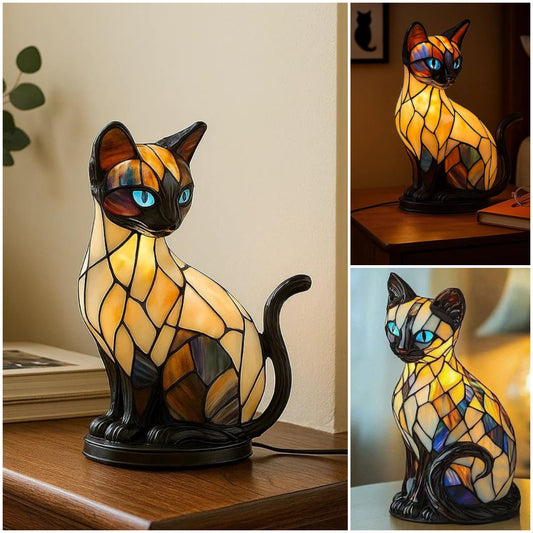 🐱🐱 Kreatywna lampka stołowa w kształcie kota, retro lampka nocna, wykonana z kolorowej żywicy