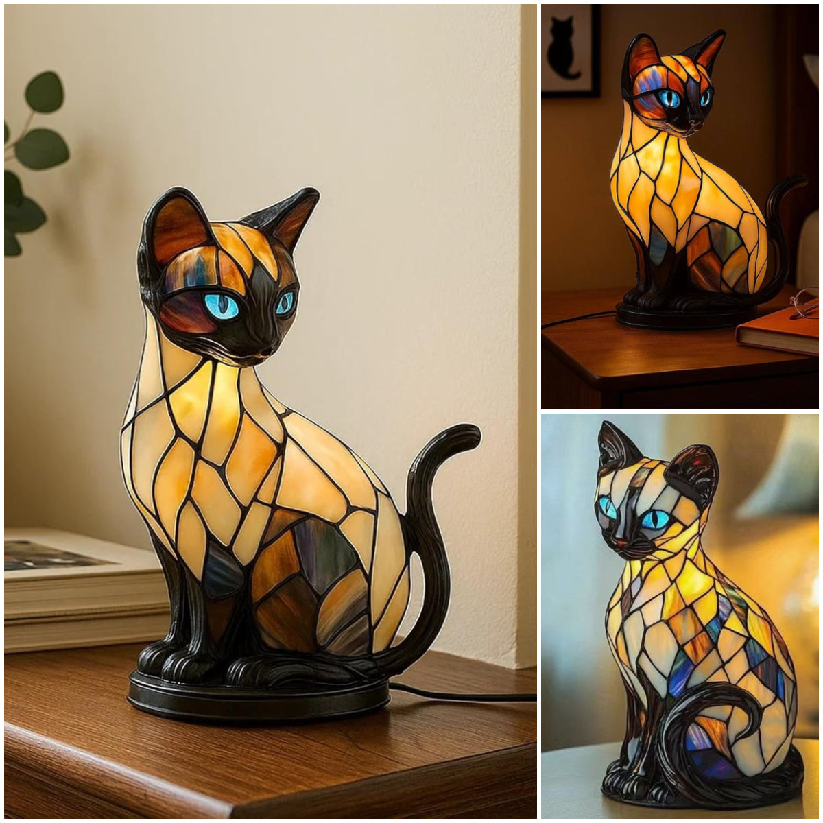 🐱💡 Kreativna stolna lampa u obliku mačke, retro noćno svjetlo, od šarene smole