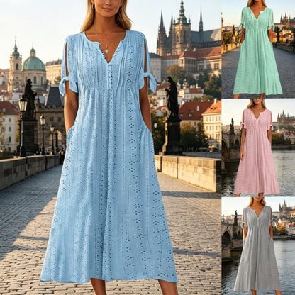 👗【S-5XL】 Jednoduché vypasované prodyšné šaty – univerzální a stylové