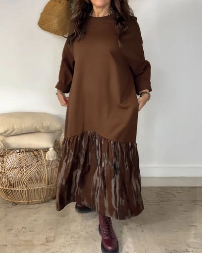 ✨【S-3XL】Damska luźna sukienka z okrągłym dekoltem, ozdobiona nieregularnym patchworkowym nadrukiem, uniwersalna i wygodna do noszenia