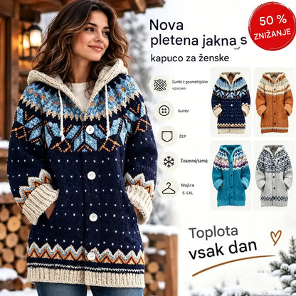 🔥Zadnji dan – 50 % popust🔥【S–5XL】✨Nova pisana pletena jakna s kapuco za jesen/zimo