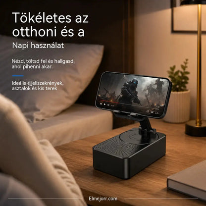 🔥 3 az 1-ben: Bluetooth hangszóró + töltő + 360°-os mobiltelefon-állvány 📱🔊⚡