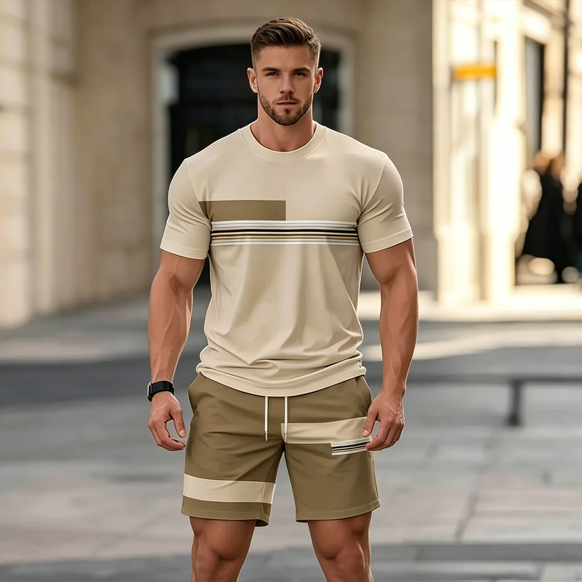✨Platba na dobírku【S–5XL】Pánský letní volnočasový dvoudílný set ve větších velikostech – pohodlné tričko s krátkým rukávem a kraťasy, prodyšný, pohodlný a snadno kombinovatelný.
