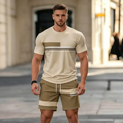 ✨Platba na dobírku【S–5XL】Pánský letní volnočasový dvoudílný set ve větších velikostech – pohodlné tričko s krátkým rukávem a kraťasy, prodyšný, pohodlný a snadno kombinovatelný.