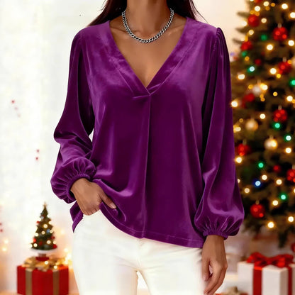 🥰 [S-3XL] Κομψό βελούδινο τοπ με V λαιμόκοψη, μοντέρνο και άνετο