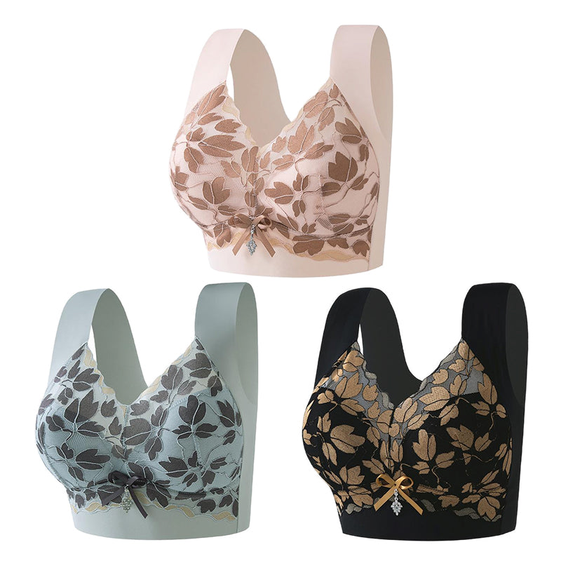 🎁💖【3 komad】【M-4XL】Čipkasti grudnjak velike veličine bez čeličnog prstena, luksuzna prekrasna leđa, seksi, prozračan i bešavni grudnjak 【40~100kg】