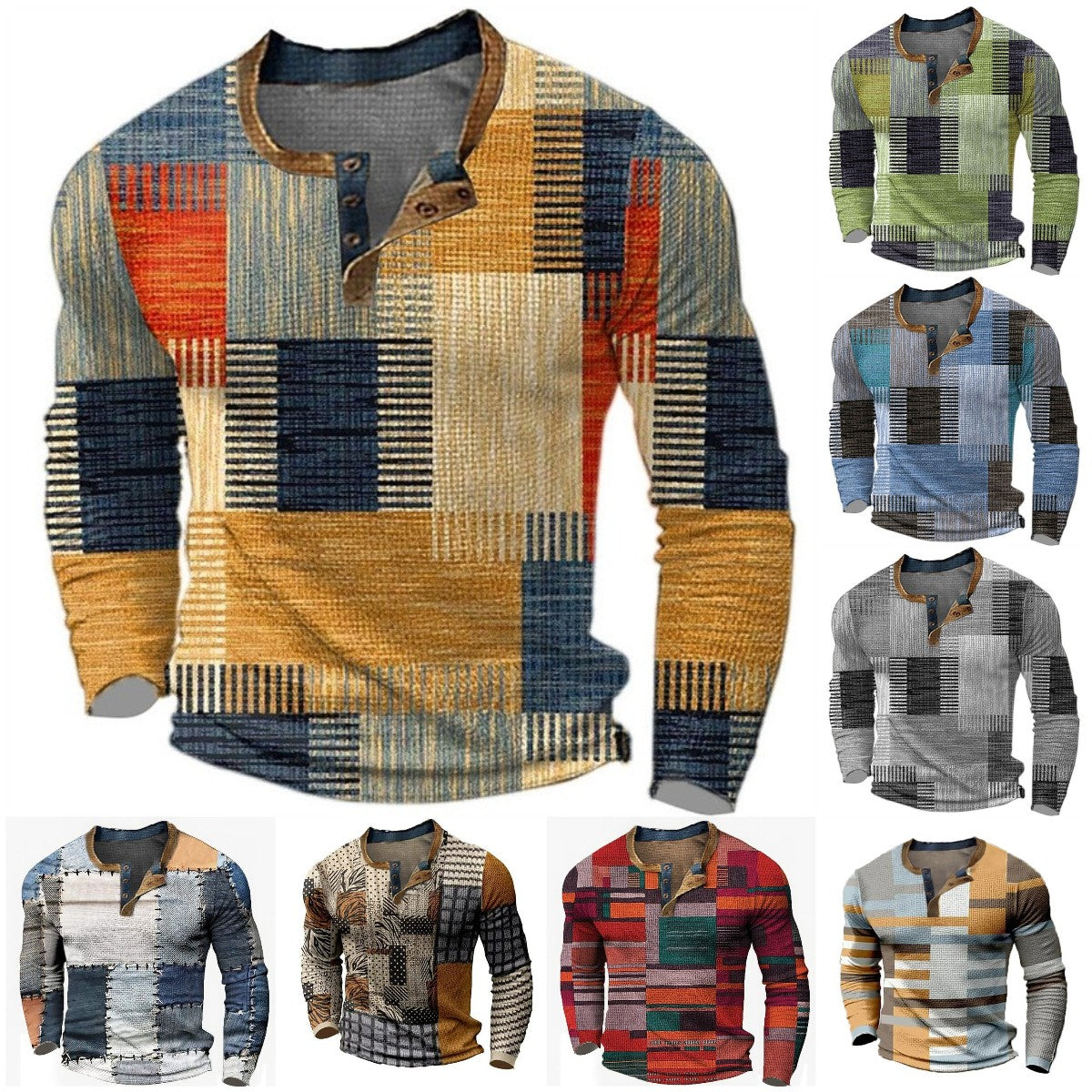 🔥【50% kedvezmény】👔【S-4XL】 Férfi hosszú ujjú mintás pólóKényelmes és könnyen kombinálható hétköznapi viselet