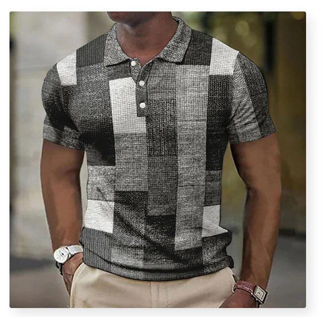 👕【S-5XL】Nowa męska koszulka polo w kratę i paski z bawełny i lnu