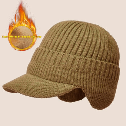 🔥 Gorro de punto cálido de invierno para hombre con orejeras,Versión normal / Versión con forro cálido