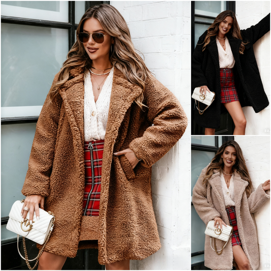 🐏Wysokiej jakości 🏆【S-3XL】Nowy płaszcz damski z kołnierzem z wełny jagnięcej na jesień/zimę