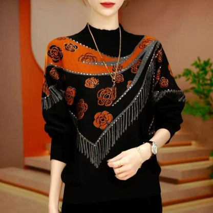 💕【M-5XL】🔥 Nowy jesienno-zimowy damski top dla kobiet w średnim wieku, modny nadruk, wygodny w noszeniu