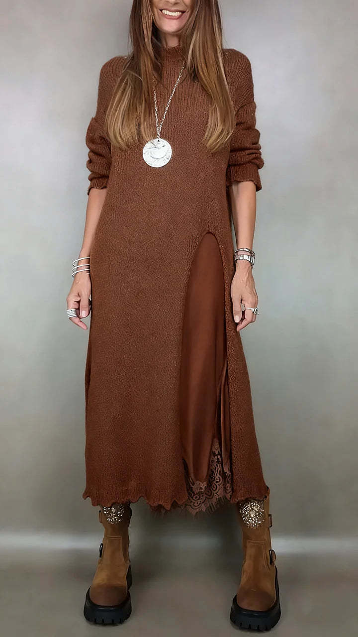 👗Zadnji dan 50% popusta✨【XS-3XL】Novi čipkasti komplet, s prorezima, pulover dizajn, dvo-dijelni komplet haljina-pulover s trakicama i prorezom