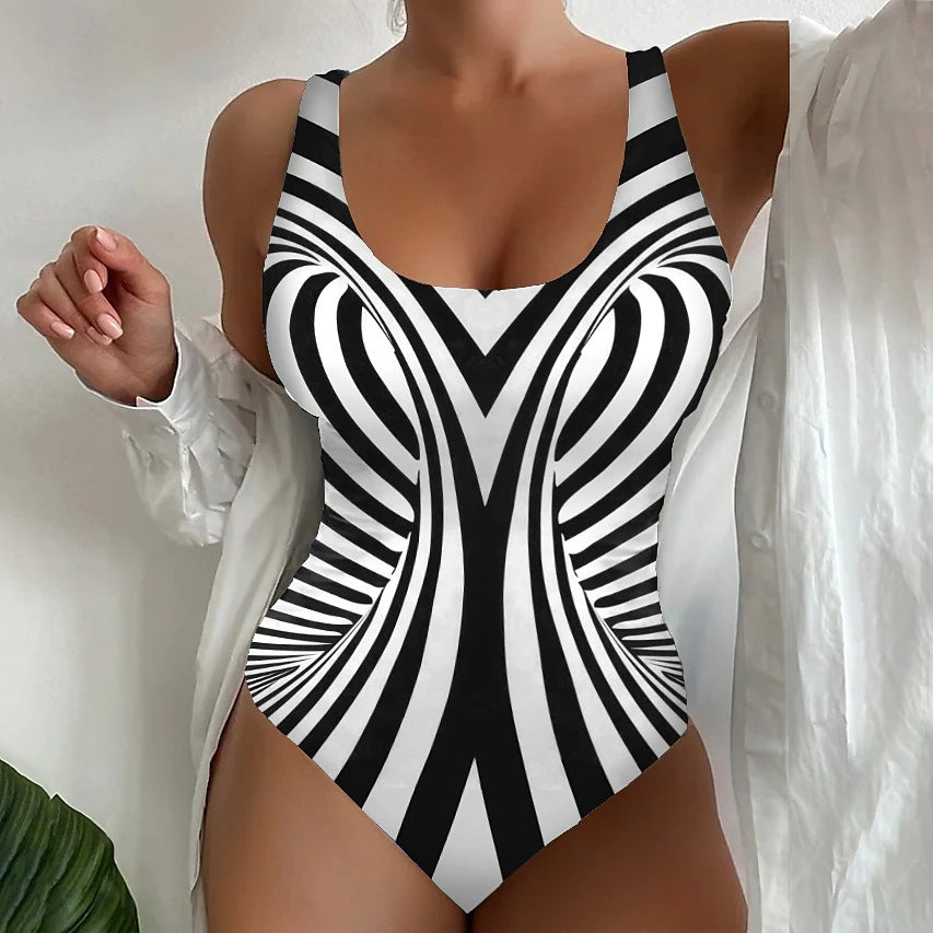 🥰【Poslední den – sleva 50 %】🔥【S~6XL】Unikátní pruhované jednodílné plavky