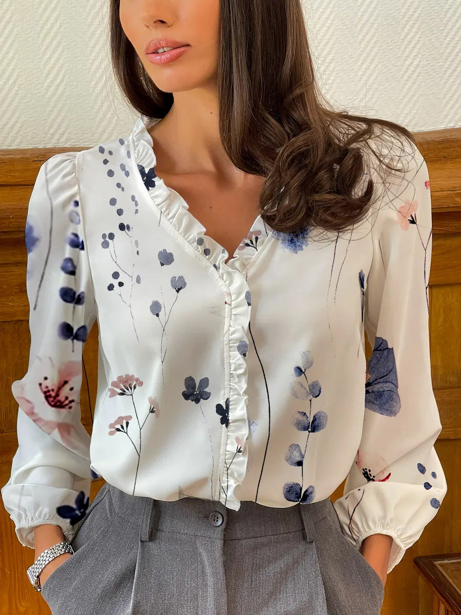 👚【S-3XL】 Letnia bluzka z dekoltem w serek i nadrukiem, wygodna w noszeniu