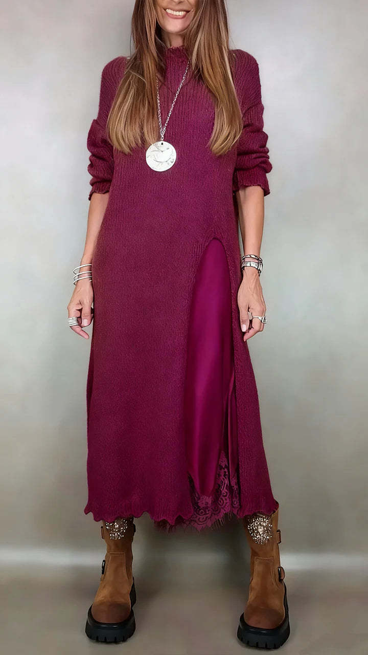 👗Zadnji dan 50% popusta✨【XS-3XL】Novi čipkasti komplet, s prorezima, pulover dizajn, dvo-dijelni komplet haljina-pulover s trakicama i prorezom