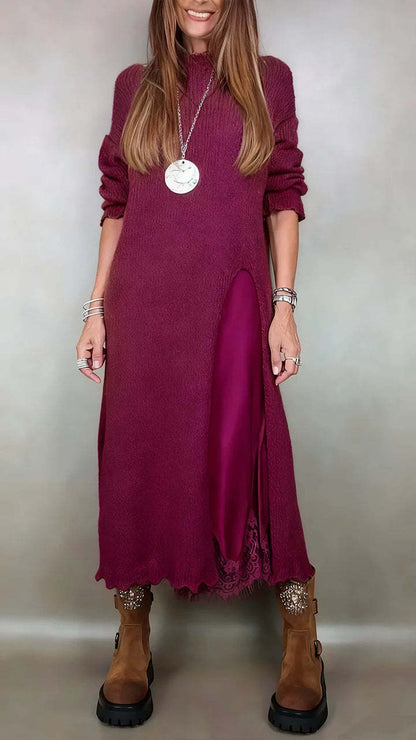 👗Zadnji dan 50% popusta✨【XS-3XL】Novi čipkasti komplet, s prorezima, pulover dizajn, dvo-dijelni komplet haljina-pulover s trakicama i prorezom