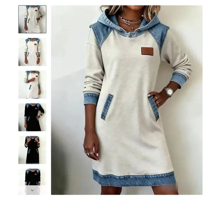 🔥 Nove modne denim obleke s kapuco in patchwork dizajnom ✅ Brezplačna dostava ✅ Plačilo po