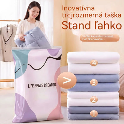 🧳 【5 kusů】💨 Velké kompresní vakuové úložné sáčky s lisováním – bez potřeby vakuové pumpy, nepropustné provedení, ideální pro úsporu místa v kufru i domácnosti ✈️