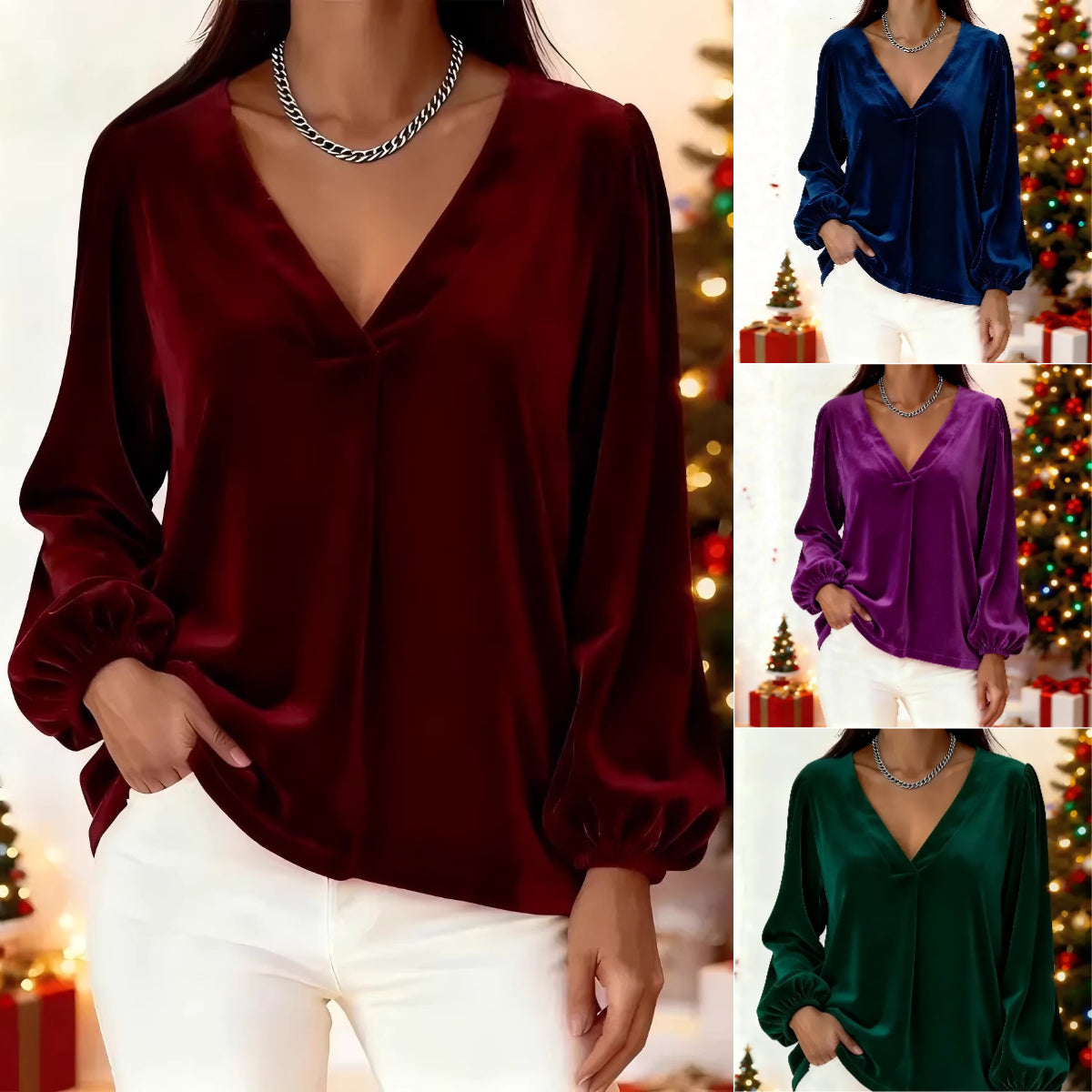 🥰 [S-3XL] Κομψό βελούδινο τοπ με V λαιμόκοψη, μοντέρνο και άνετο