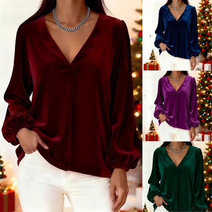 🥰 [S-3XL] Κομψό βελούδινο τοπ με V λαιμόκοψη, μοντέρνο και άνετο
